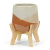 Cache-pot tricolor sur pieds en bois