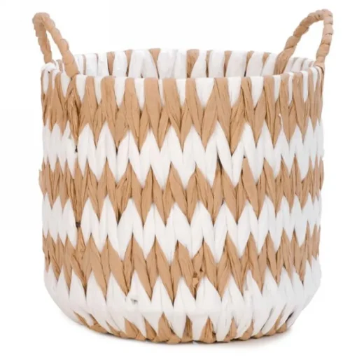 Panier tissé blanc et naturel
